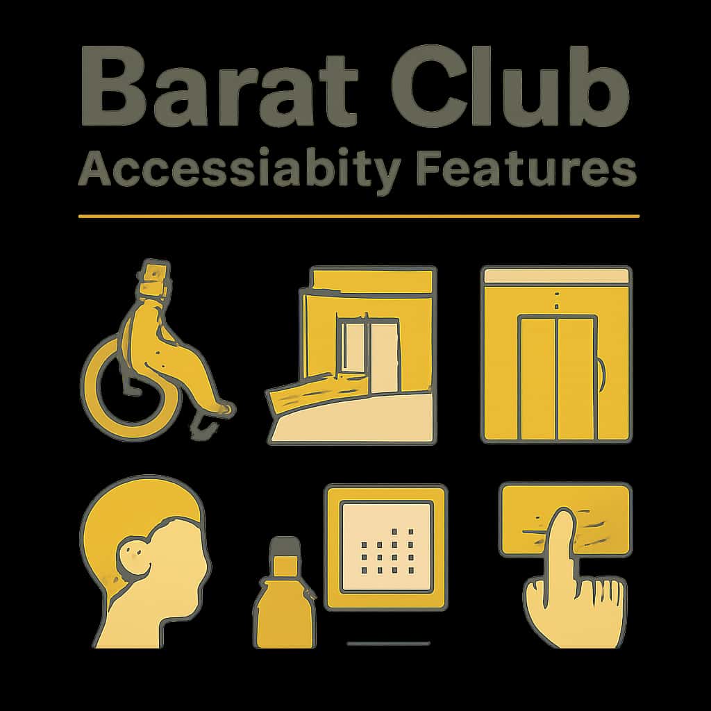 An educational illustration detailing accessibility features in the Barat Club.