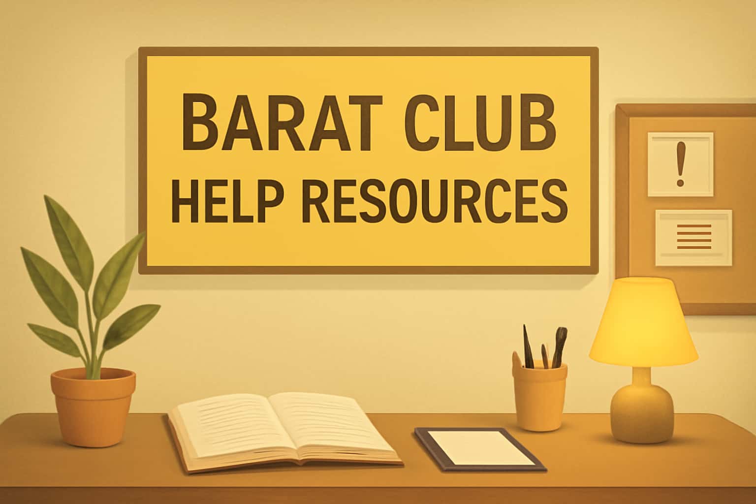 Informational scene depicting the Barat Club Help Resources.