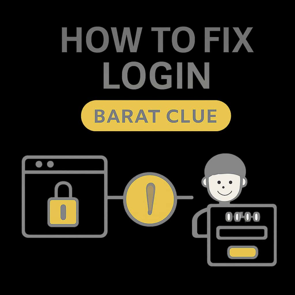 An educational diagram outlining the login troubleshooting process for Barat Club.