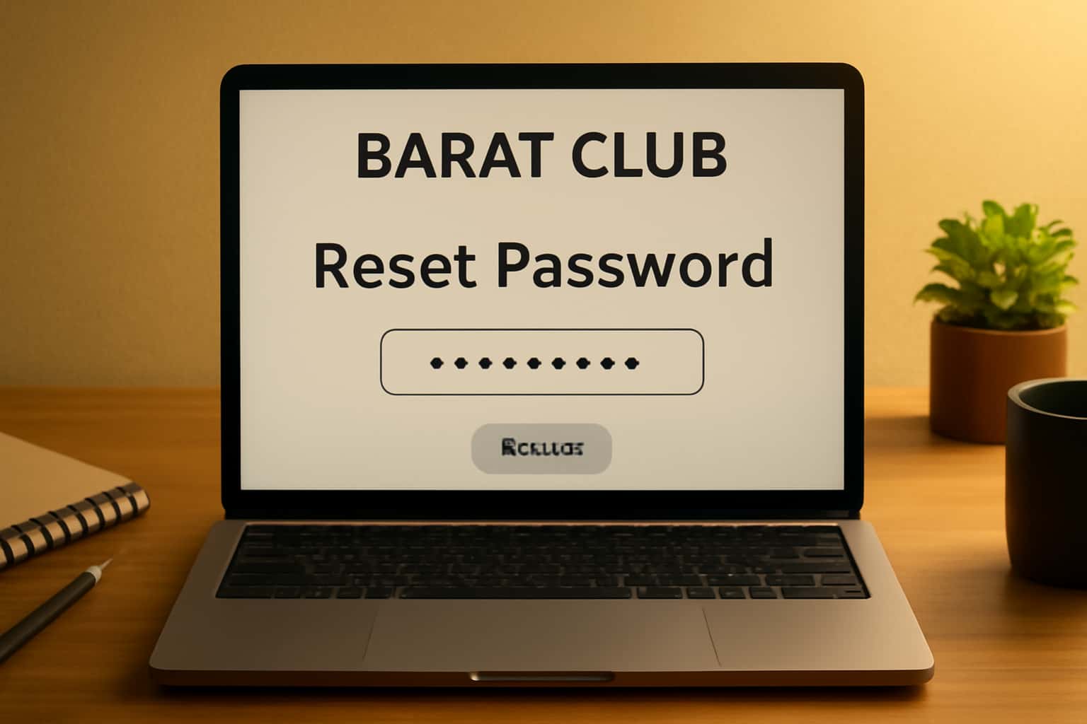 An informational scene depicting the process to reset the Barat Club password.