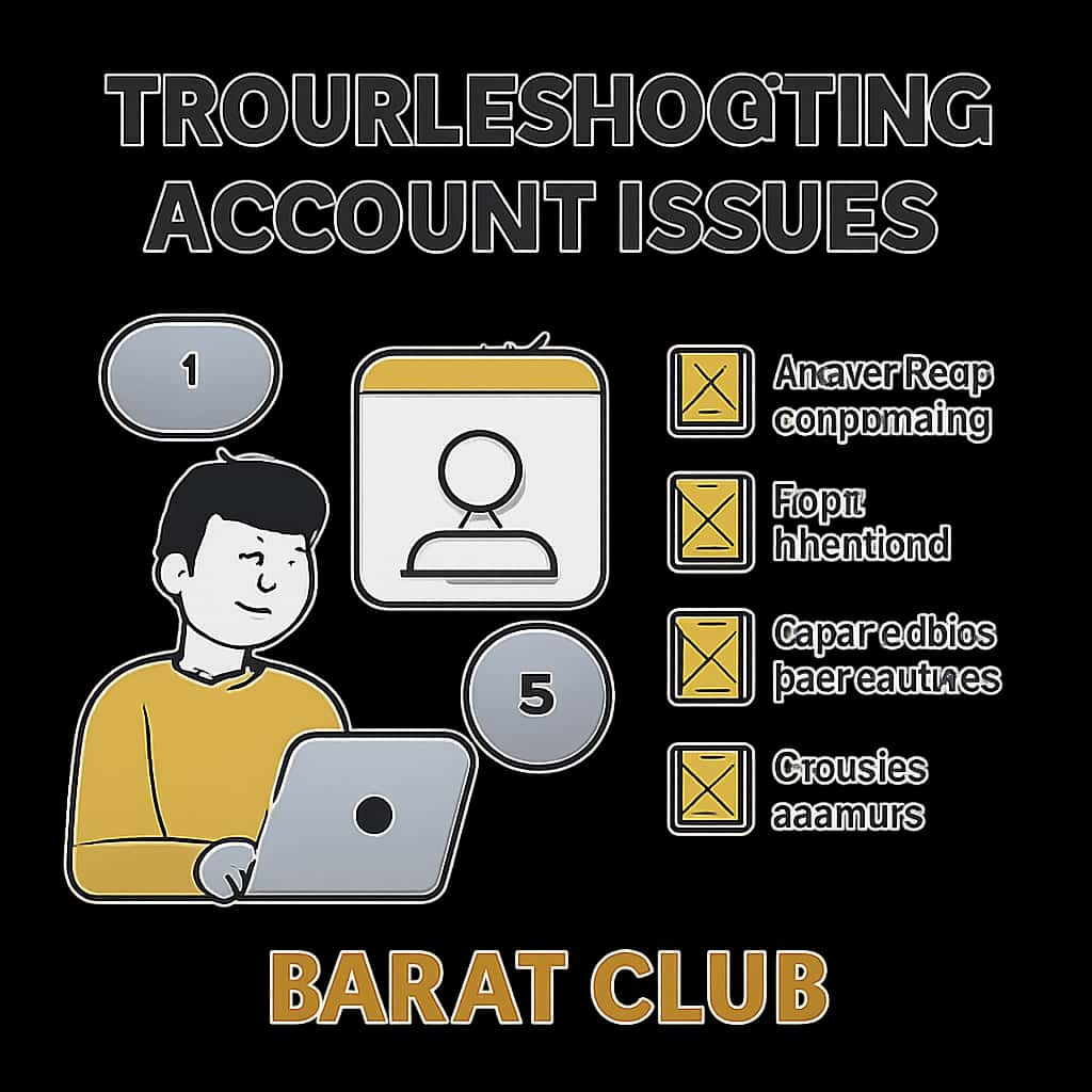 Illustration depicting troubleshooting steps for Barat Club.